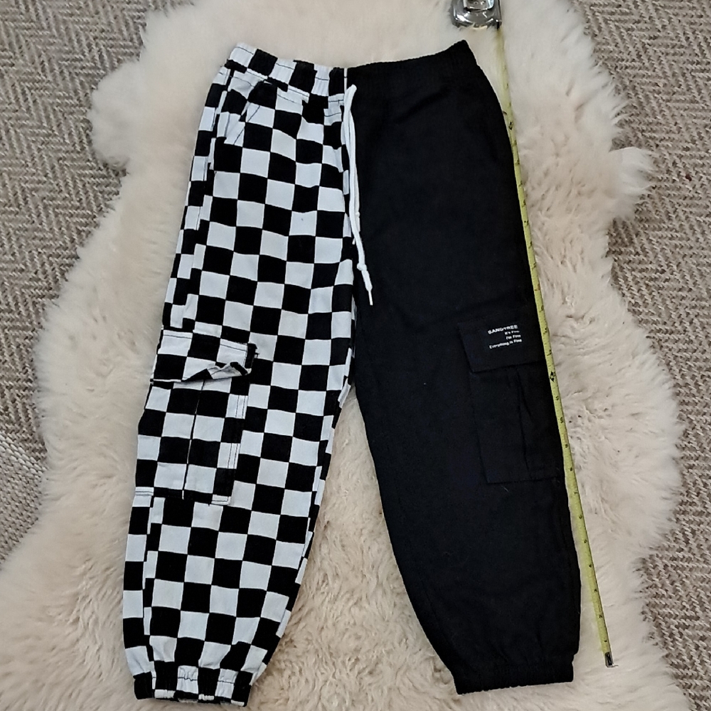 Black and White Checkered Kids Jogger Sweatpants
